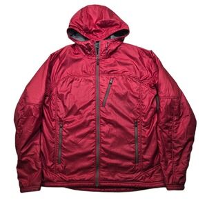 REI Hooded Lightweight Insulated Jacket Mens Large Red Polartec Pertex Eco